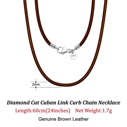 Rinntin 2mm Brown Leather Cord Necklace with 925 Sterling Silver Clasp Trendy Jewelry for Men and Women 2mm-Black-40cm