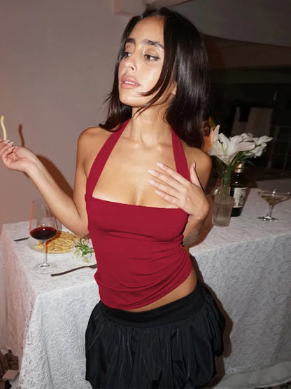 Backless Halter Bodycon Lace Up Crop Top For Women Party
