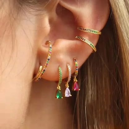 Rose Red Zircon Hoop Earrings for Women Minimalist Dangle Party Jewelry Trend 2025
