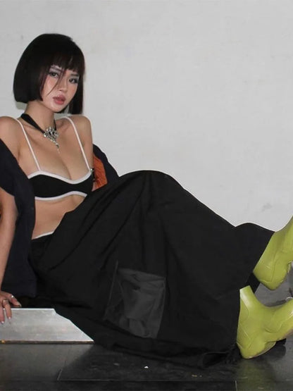 Black Crop Top Print Sleeveless Tank Y2K Grunge Camisole