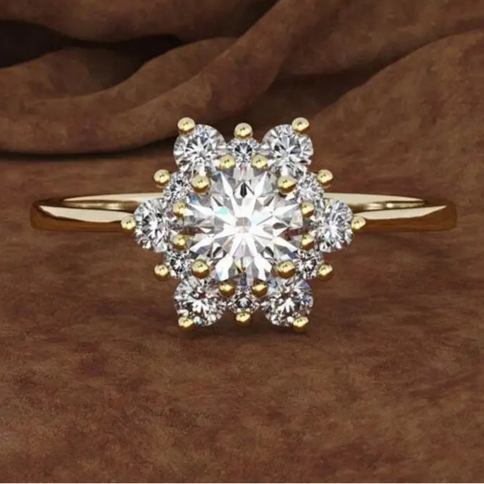 S925 Sterling Silver Snowflake Flower Ring with Cubic Zirconia