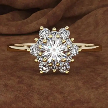 S925 Sterling Silver Snowflake Flower Ring with Cubic Zirconia