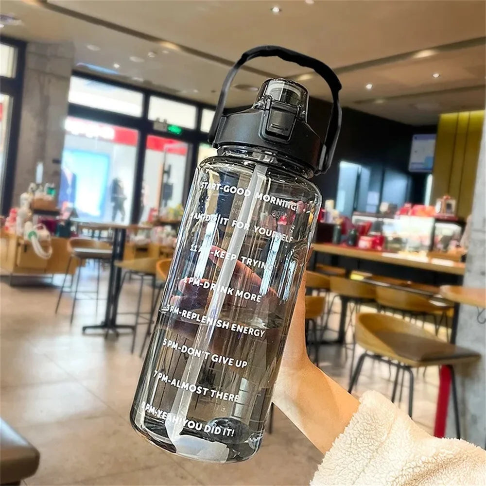 2L Leak Proof Travel Water Bottle With Time Marker Non Slip