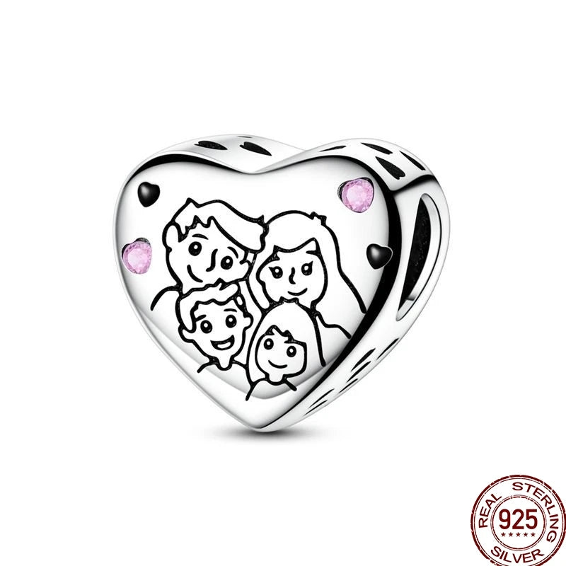 925 Sterling Silver Mom Heart Puzzle Charm Bead Luminous