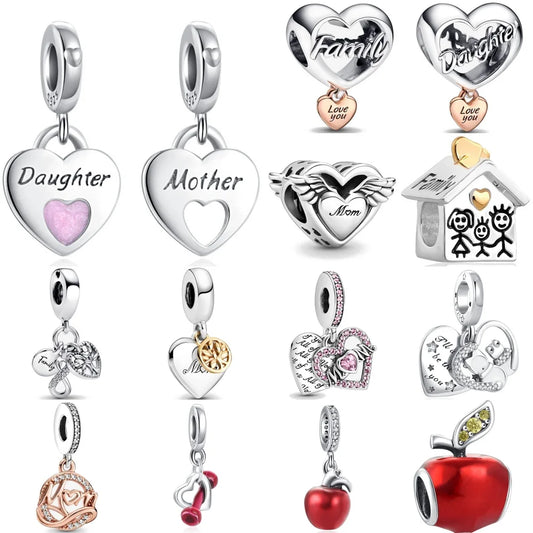 European 925 Silver Mother Daughter Charms Family Tree Jewelry Bead for Bracelets and Necklaces