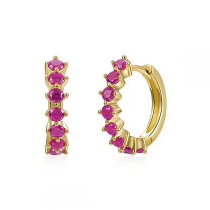 Rose Red Zircon Hoop Earrings for Women Minimalist Dangle Party Jewelry Trend 2025