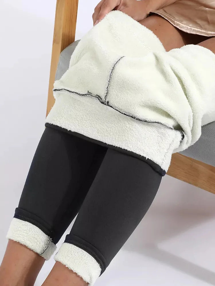 Warm Velvet Leggings For Women High Waist Black Lamb Wool