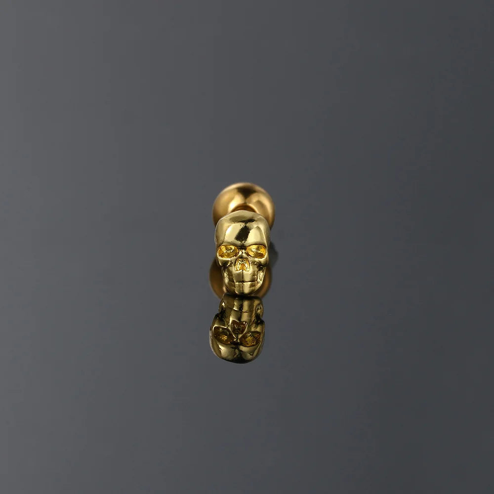 Punk Style Stainless Steel Skull Earrings for Women - Gold Helix Studs Halloween Gift