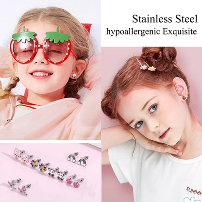 Charming Animal and Flower Stud Earrings Set for Girls with Secure Screw-Backs