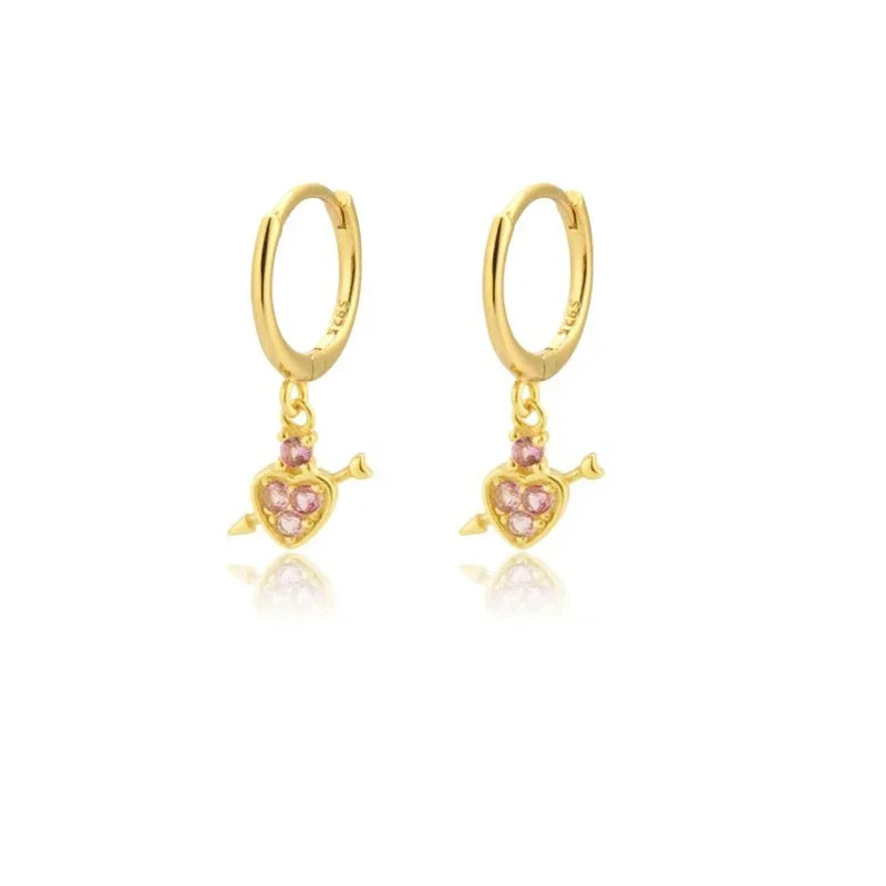 Rose Red Zircon Hoop Earrings for Women Minimalist Dangle Party Jewelry Trend 2025