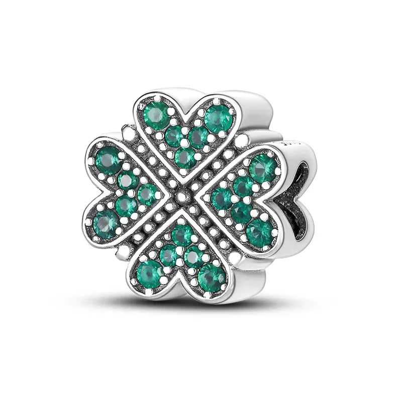 925 Sterling Silver Lucky Four Leaf Clover And Horseshoe Charms With Green Zircon For Bracelet Necklace Earrings