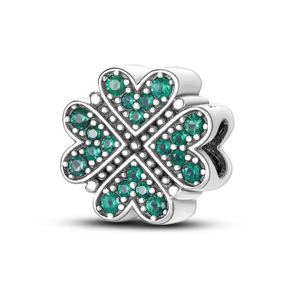 925 Sterling Silver Lucky Four Leaf Clover And Horseshoe Charms With Green Zircon For Bracelet Necklace Earrings