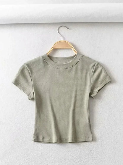 Dozw Women Crop Top Slim Elastic Short Sleeve Summer Tee