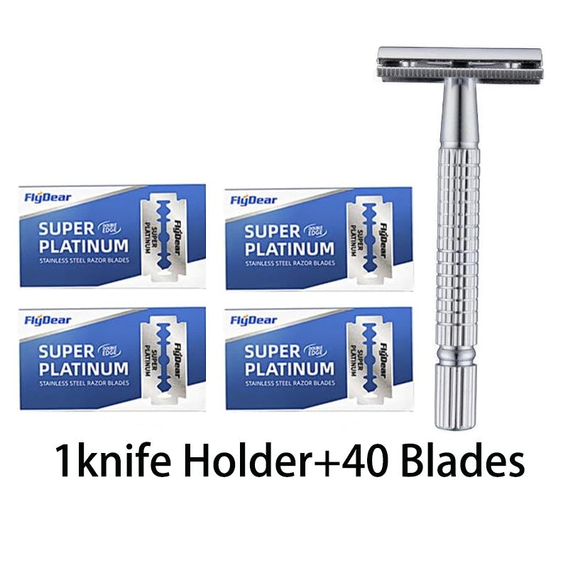 Razor Stainless Steel Double-Blade Razor for Men Shaving 1 Holder and 40 Blades