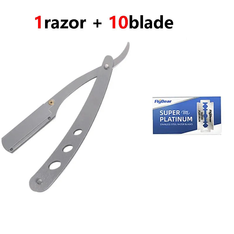 Men Professional Barber Razor Manual Shaver Stainless Steel C634-1razor 10 blade