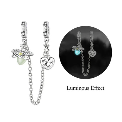 Authentic Luminous Firefly Bee Light Bulb Charm Ring Earrings 925 Sterling Silver DIY Jewelry Gift