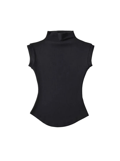 Women Summer Slim Fit Sleeveless Turtleneck Top Casual Solid Color Jersey Tee