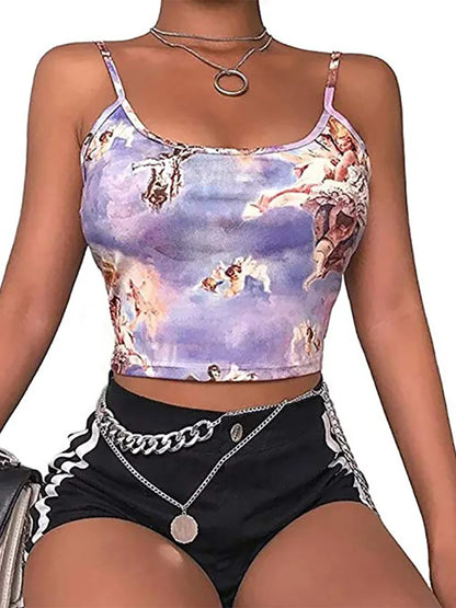 Angel Print Cropped Camisole Top for Women Sexy Streetwear