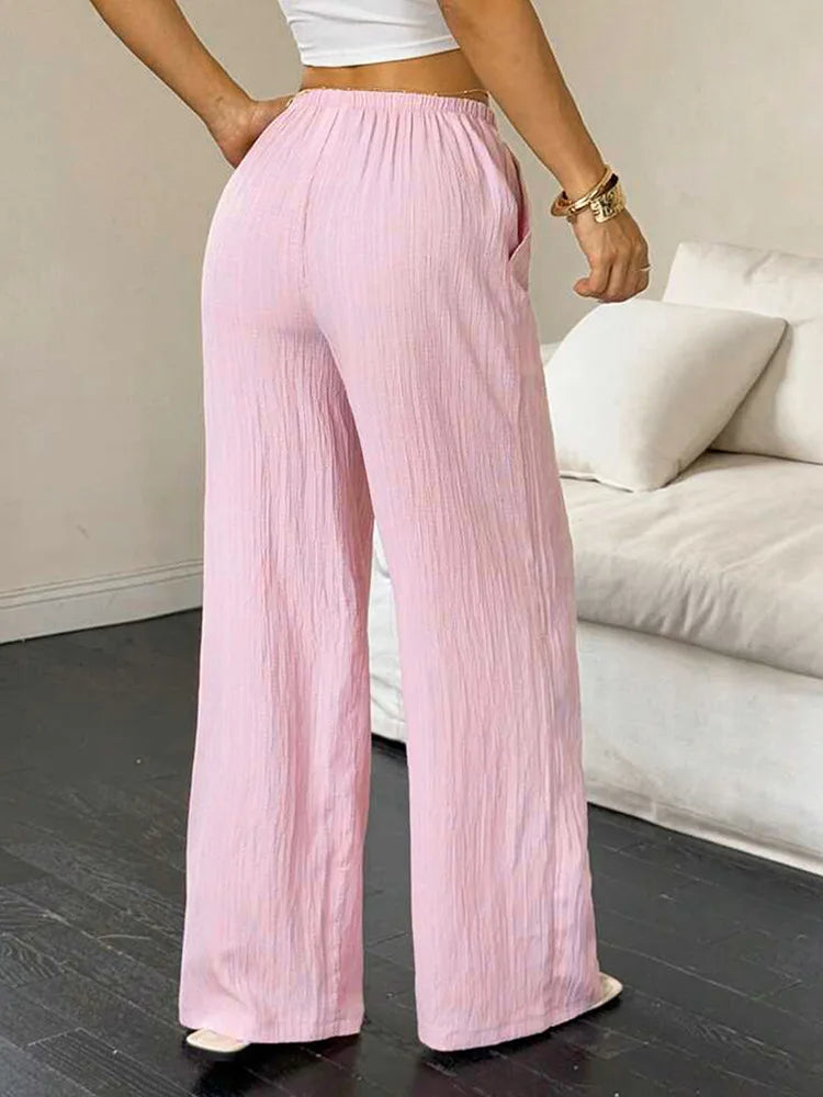 Summer Pink Lace Up Streetwear Trousers For Women Casual