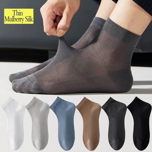 Mens Mulberry Silk Modal Mid Calf Breathable Thin Socks