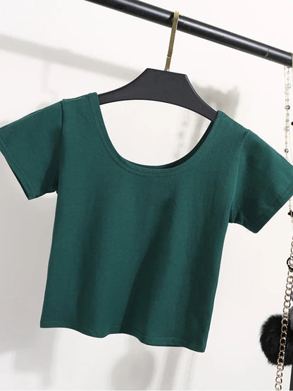 Dozw Solid Crop Top For Women Slim Fit High Waist Tee