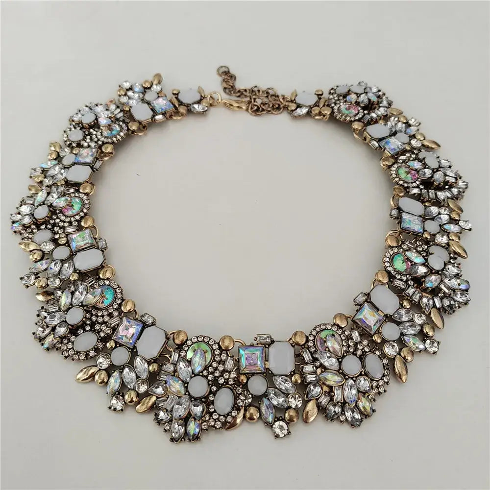 Indian Ethnic Crystal Rhinestone Necklace Earrings Set for Bridal 2024 White
