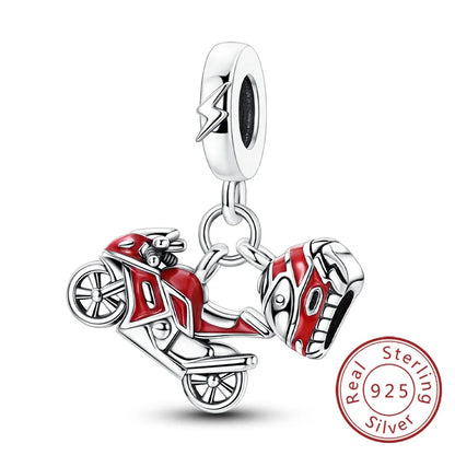925 Sterling Silver Owl Bow Zircon Charm Beads Pendant