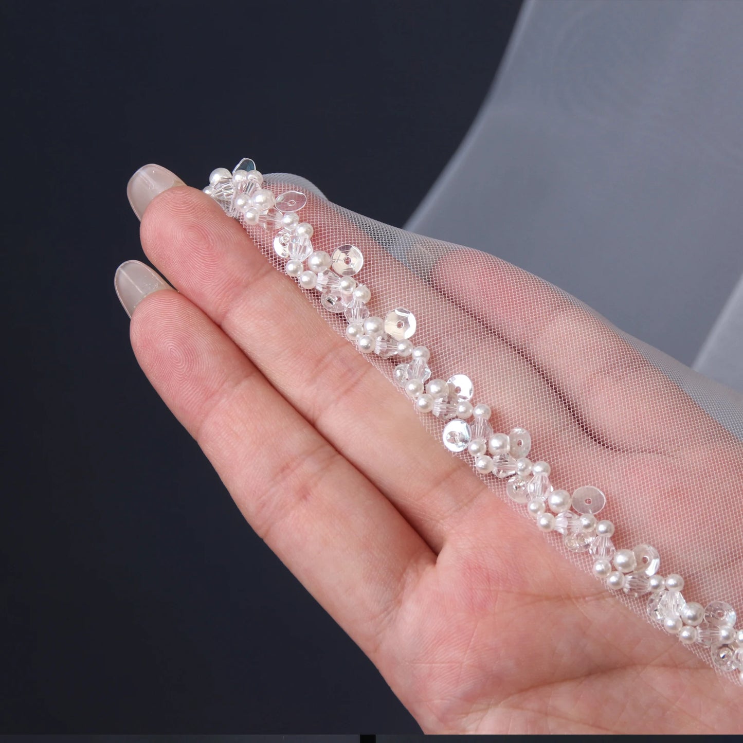 Exquisite Cathedral Wedding Veil with Crystal Beaded Rhinestone Edge