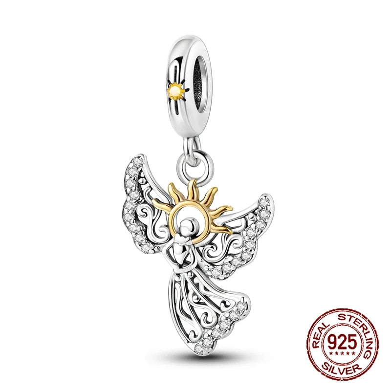 Inlaid Zircon Heart Charm Beads 925 Sterling Silver Dangle for Bracelets SMC4211