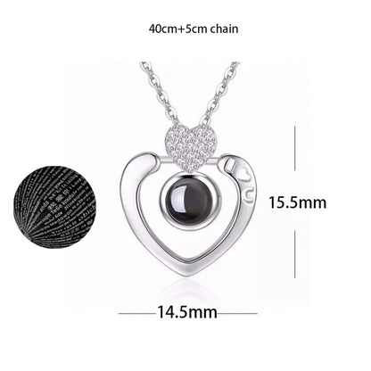 100 Languages I Love You Heart Pendant Necklace Romantic Projection Jewelry Gift for Women Diamond-set Heart 40cm plus 5cm
