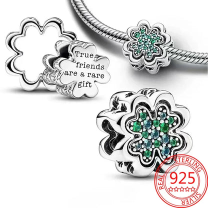 925 Sterling Silver Green Coconut Tree Frog Clover Dangle Charm Beads for DIY Bangle Necklace Fine Jewelry Gift