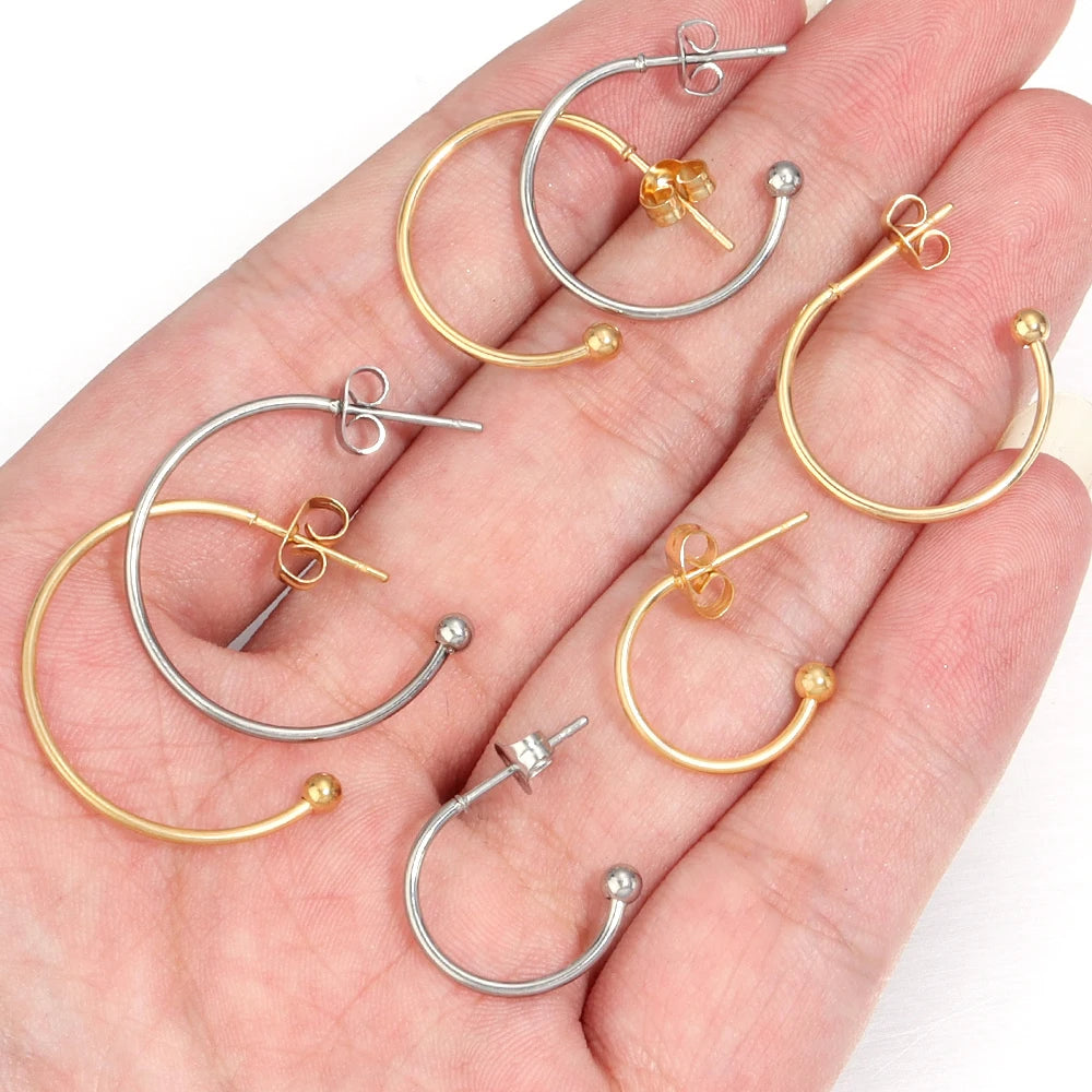 Stainless Steel C-Shaped Ear Hooks DIY Earring Posts Jewelry Making Supplies Set