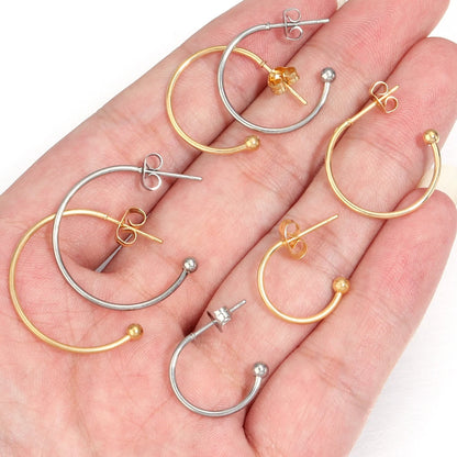 Stainless Steel C-Shaped Ear Hooks DIY Earring Posts Jewelry Making Supplies Set