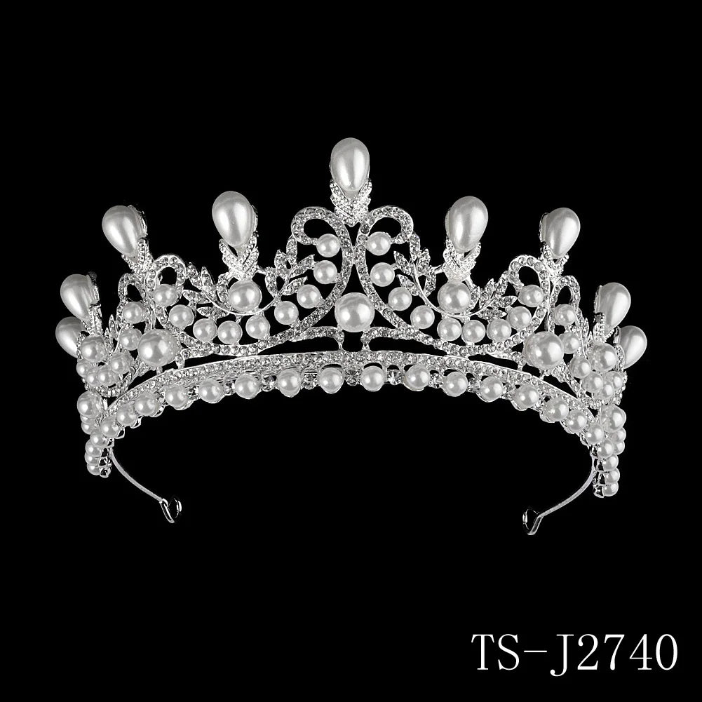 Elegant Silver Crystal Bridal Pearl Tiara Crown for Women