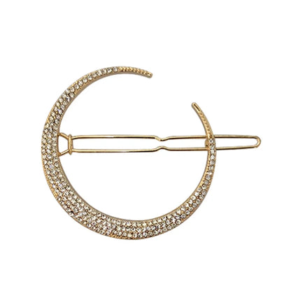 Starry Glam Hair Clip Set - Crystal Side Pins with Rhinestones Gold Moon