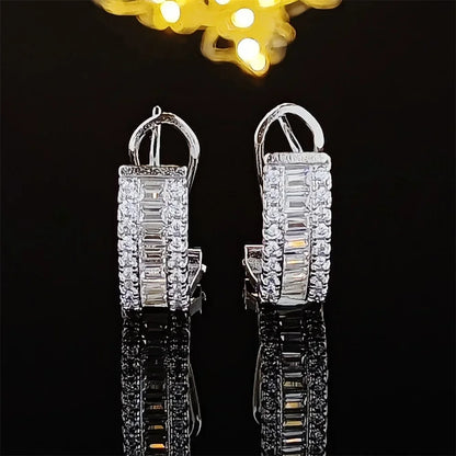 Elegant Princess Round Silver Korean Cubic Zirconia Stud Earrings for Women Anniversary Gift