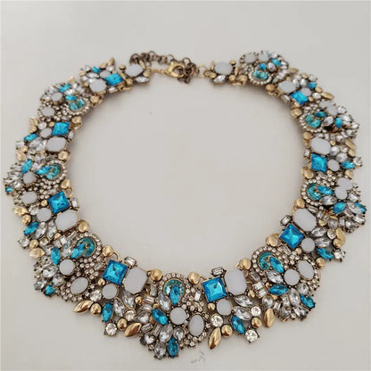 Indian Ethnic Crystal Rhinestone Necklace Earrings Set for Bridal 2024 Light Blue
