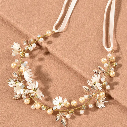 Elegant Bohemian Pearl Floral Headband for Romantic Beach Weddings