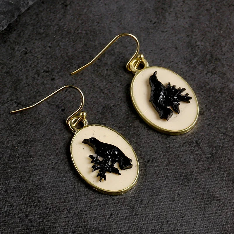 Vintage-Inspired Black Oval Drop Earrings for Women with Ethnic Resin Design