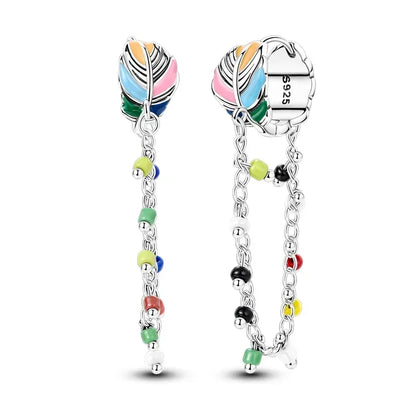 Luxury Colorful 925 Sterling Silver Hoop Earrings with Zircon Heart and Apple Pendants Birthday Gift for Women