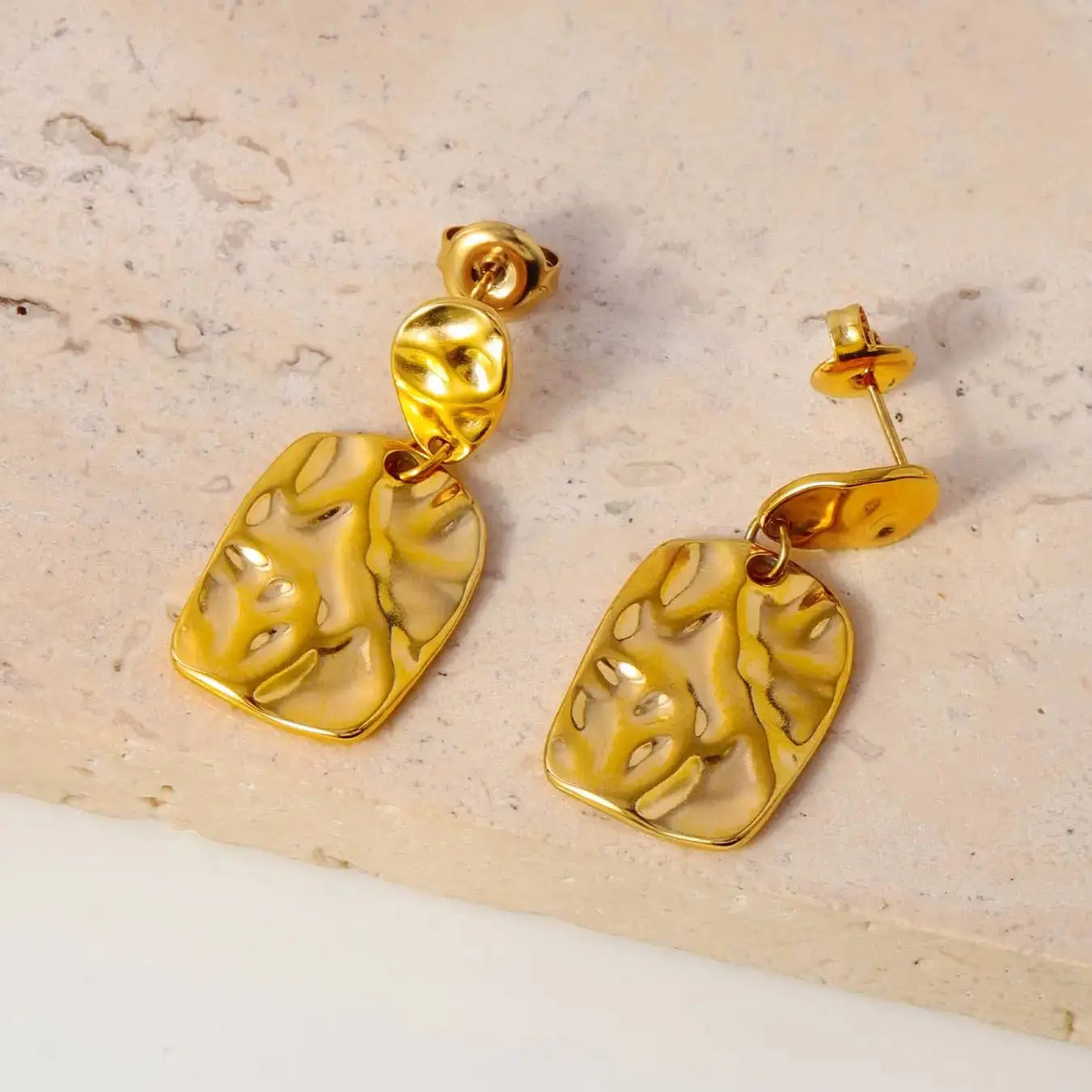 Elegant Pleated Texture Metal Earrings - Minimalist Stainless Steel Studs