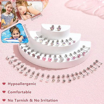 Hypoallergenic Stainless Steel Screw Back Earrings Set for Girls and Women - 12 Pairs for Sensitive Ears