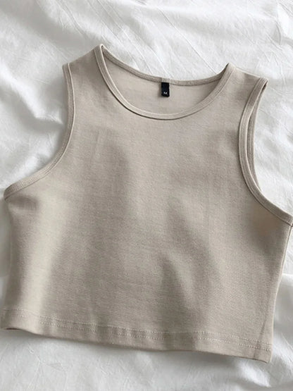 Summer Ladies Retro High Waist Slimming Stretch Cropped Sleeveless Knit Top