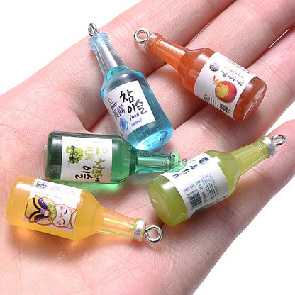Colorful Glass Sake Bottle Charms for DIY Jewelry and Keychains - 10 Pack
