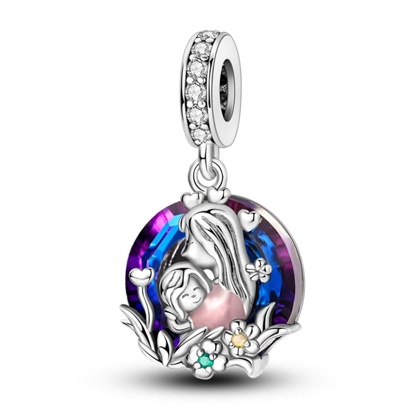 Sterling Silver Angel Mother Friendship Charm Beads for DIY Bracelets wKJC1215