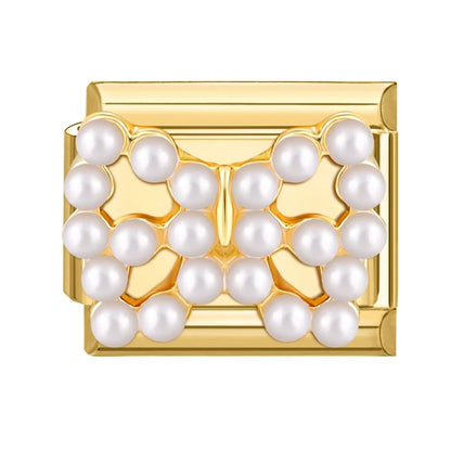 Golden 3D Bow Crown Flowers Pearl Charms for 9mm Italian Bracelet Stainless Steel DIY Jewelry