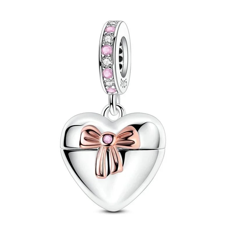 Original 925 Sterling Silver Rose Gold Snowflake Heart Fish Charms Beads for DIY Necklace and Bracelet Jewelry Gift