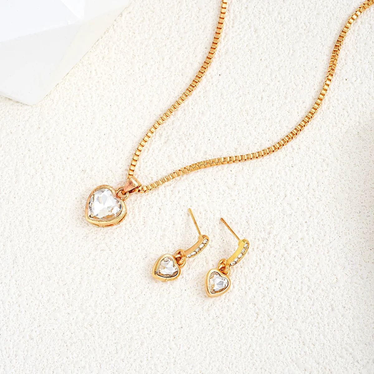 Romantic Double Heart Rhinestone Jewelry Set for Women - Elegant Necklace and Earrings Gift