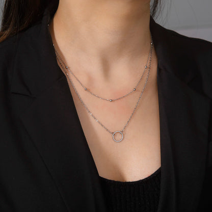 Skyrim Korean Fashion Round Pendant Beads Choker Necklace for Women Double Layer Minimalist Streetwear Jewelry