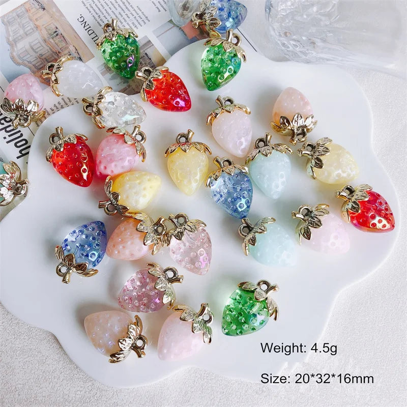Vibrant 3D Strawberry Resin Charms Set for DIY Jewelry Making